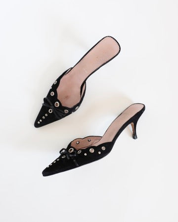 Prada Black Suede Eyelet Kitten Heels (36)