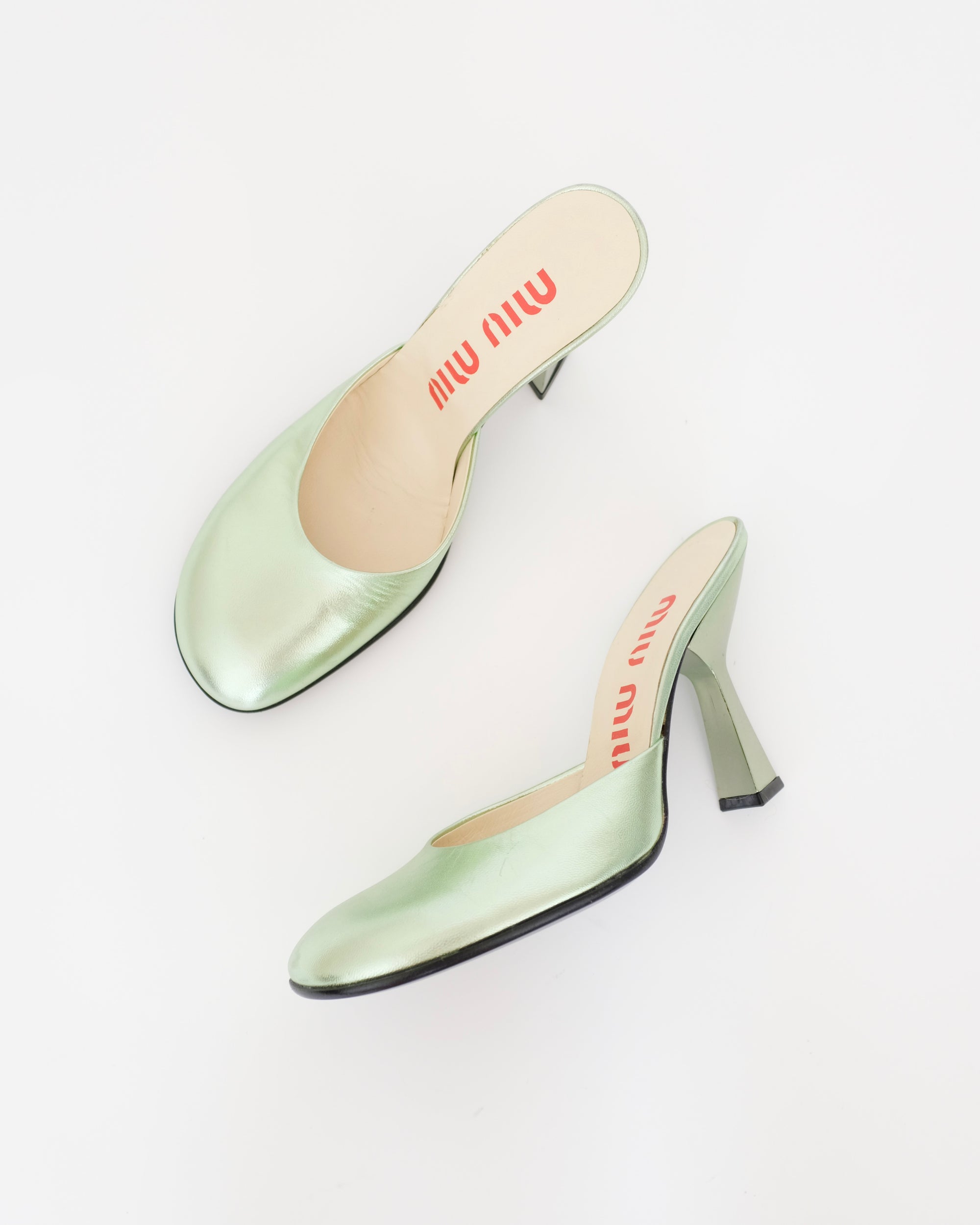 Miu Miu SS1998 Seafoam Metallic Mules (37.5)