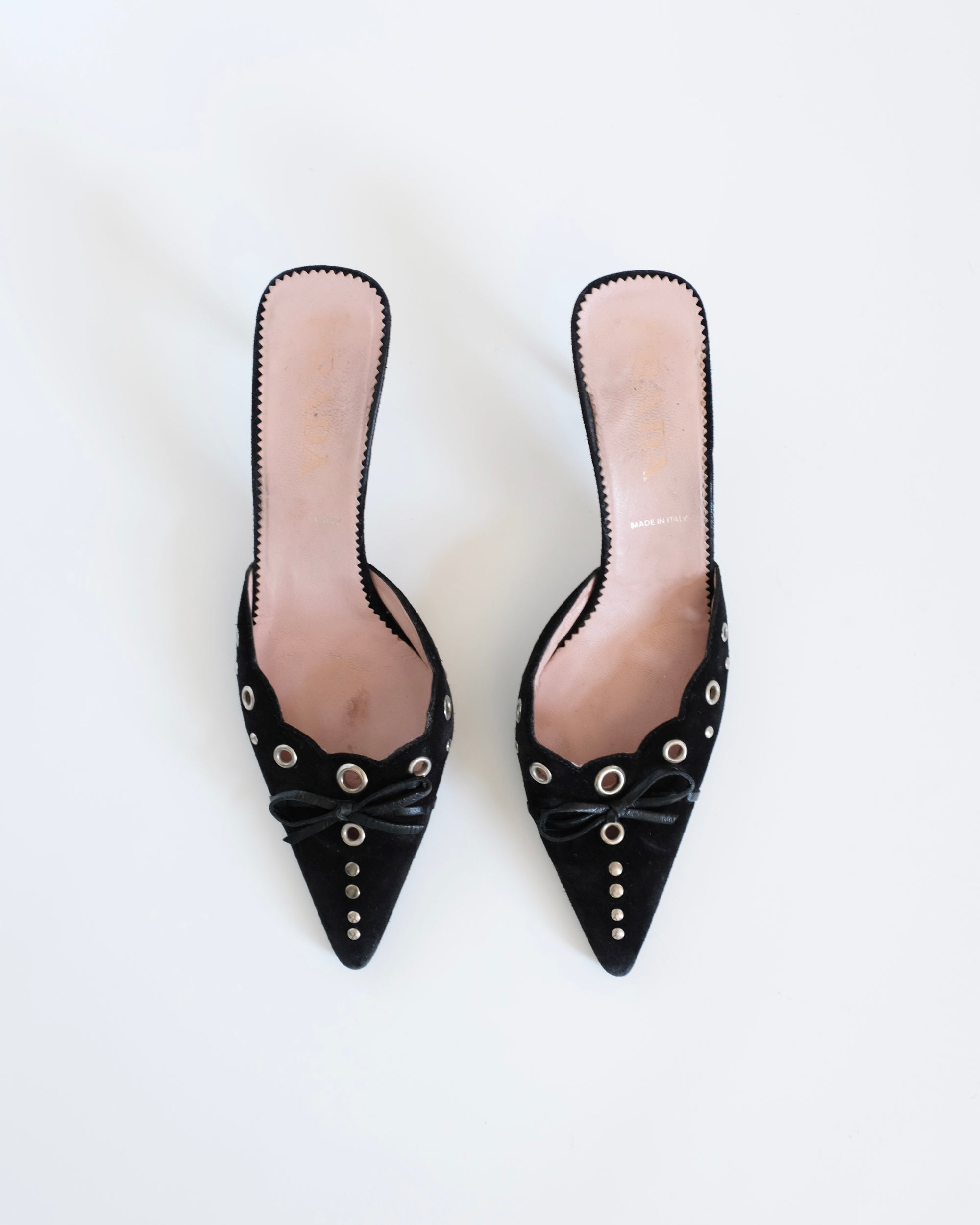 Prada Black Suede Eyelet Kitten Heels (37)