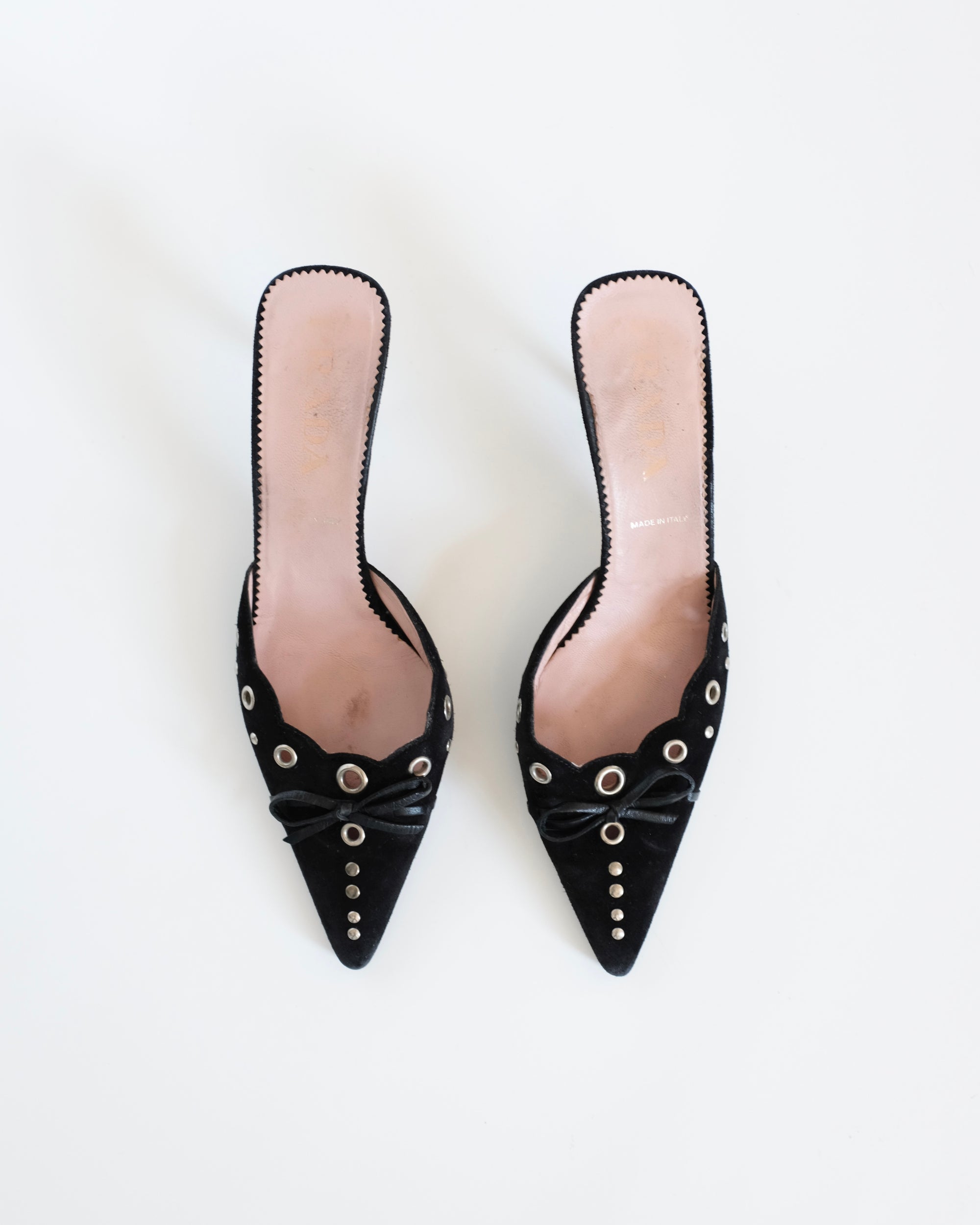 Prada Black Suede Eyelet Kitten Heels (36)