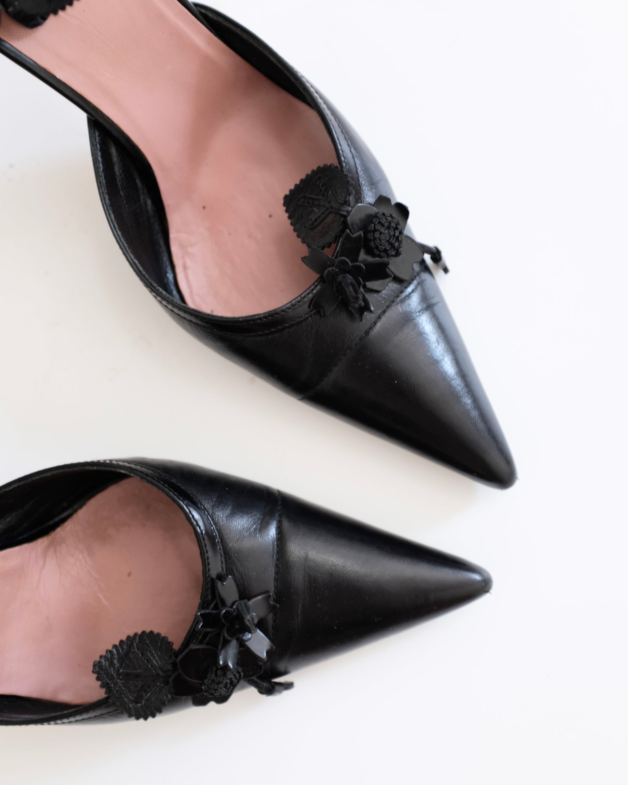 Prada FW2002 Floral Ankle Strap Heels (37.5)
