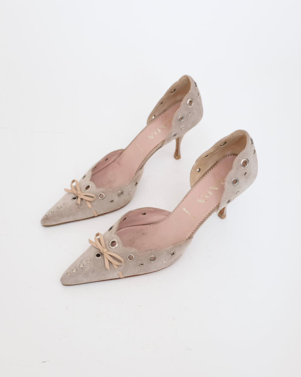 Prada Suede Eyelet Kitten Heels (38.5)