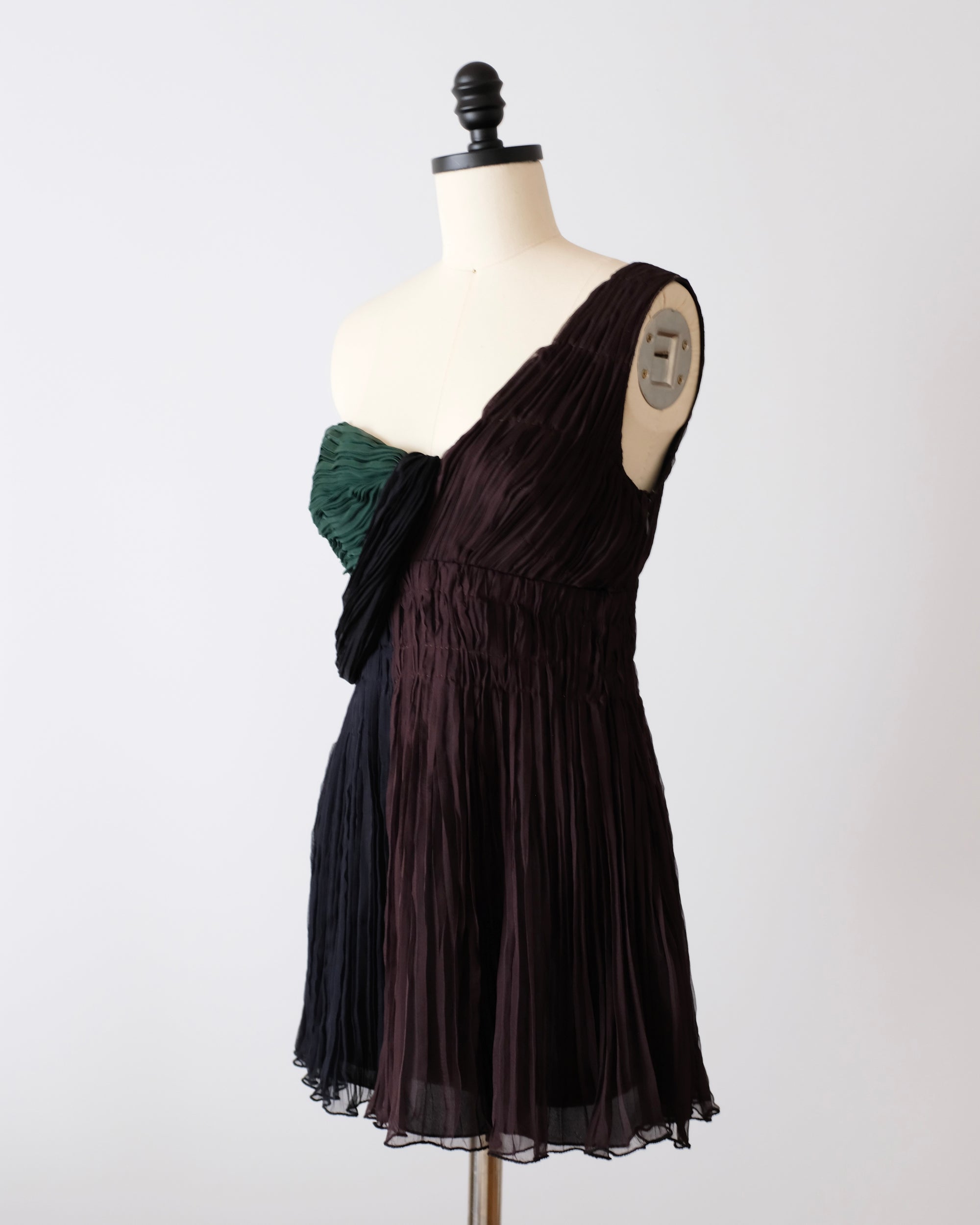 Prada SS2005 Color Block Pleated Mini Dress (XS)