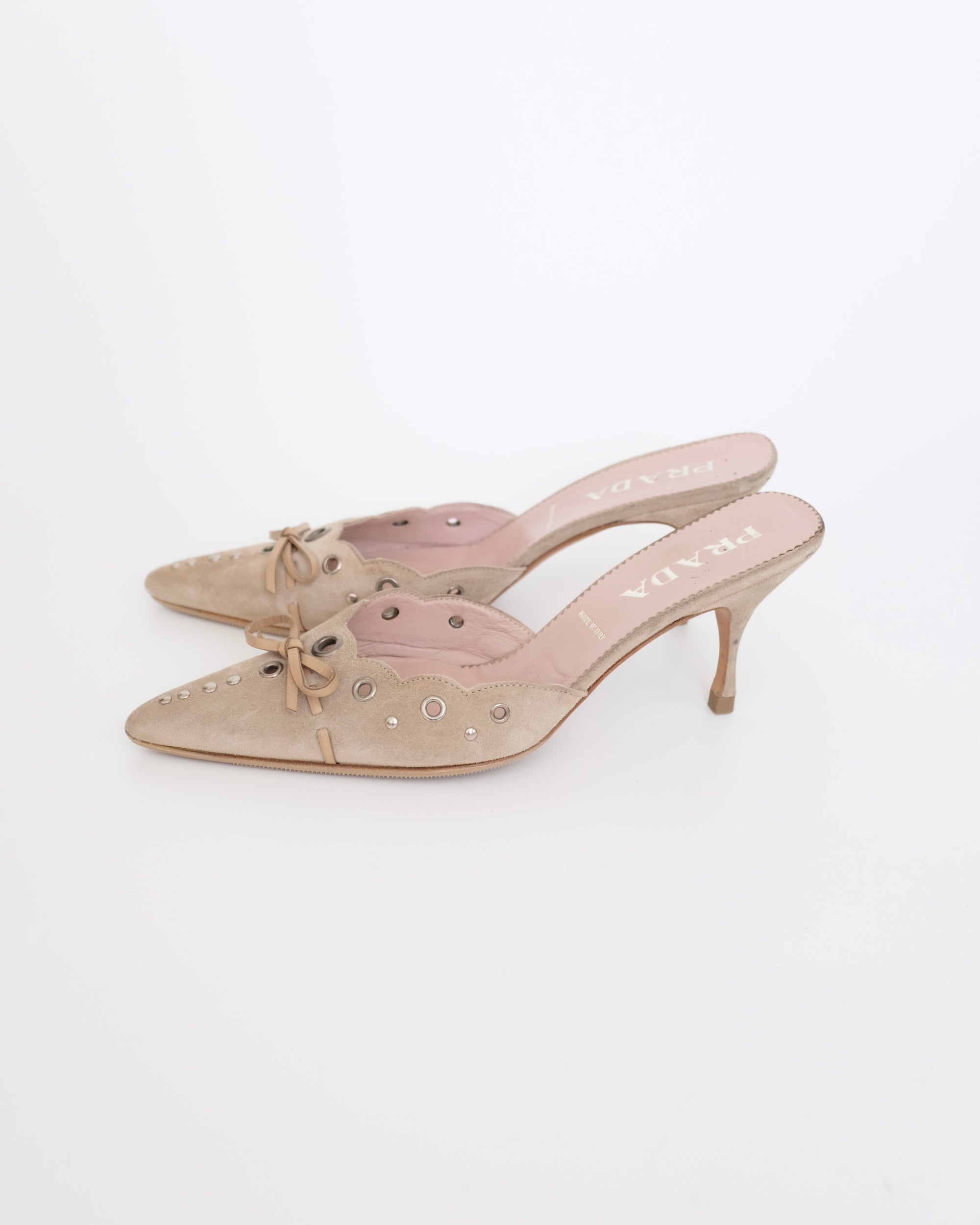 Prada Suede Eyelet Mules (38)