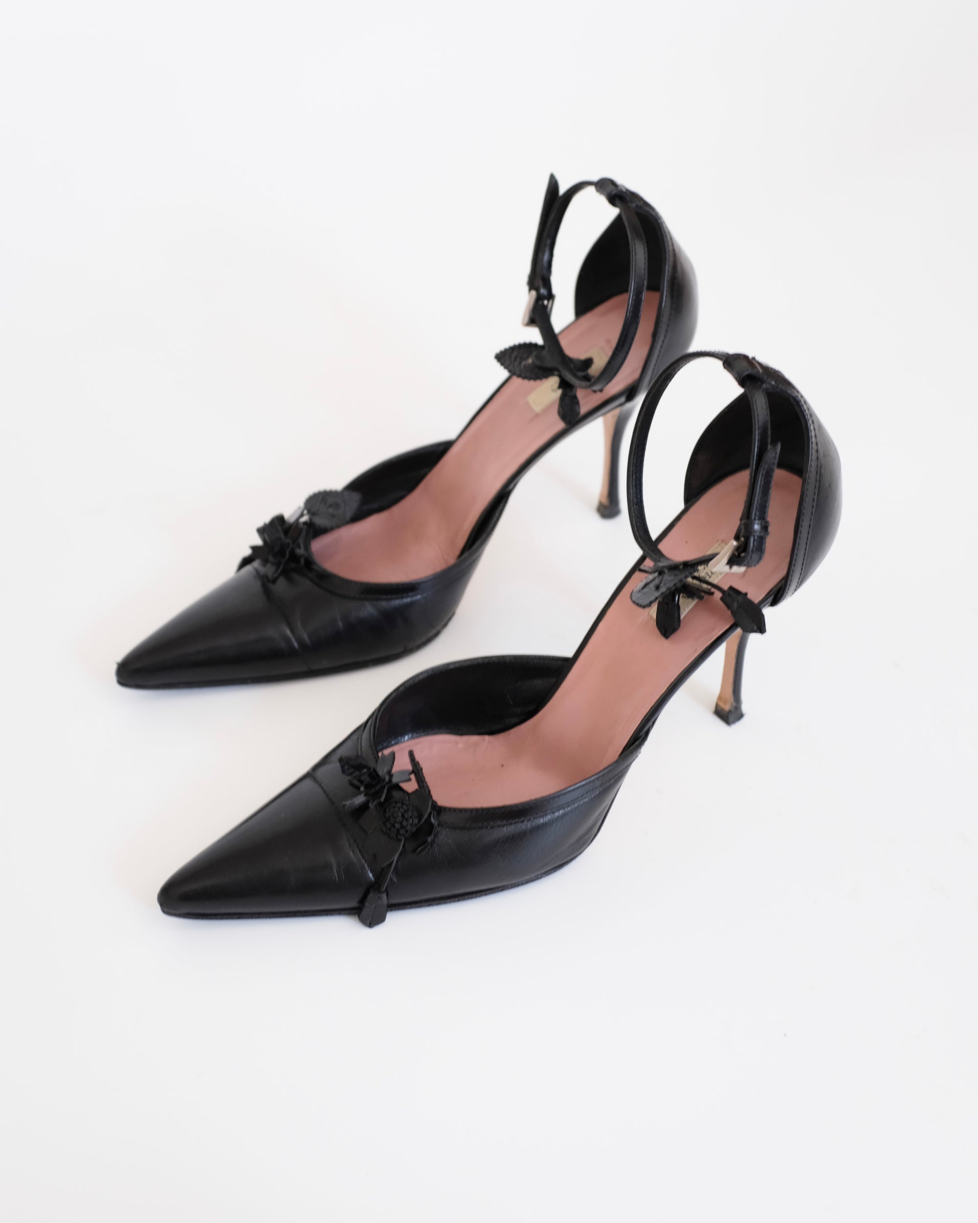 Prada FW2002 Floral Ankle Strap Heels (37.5)