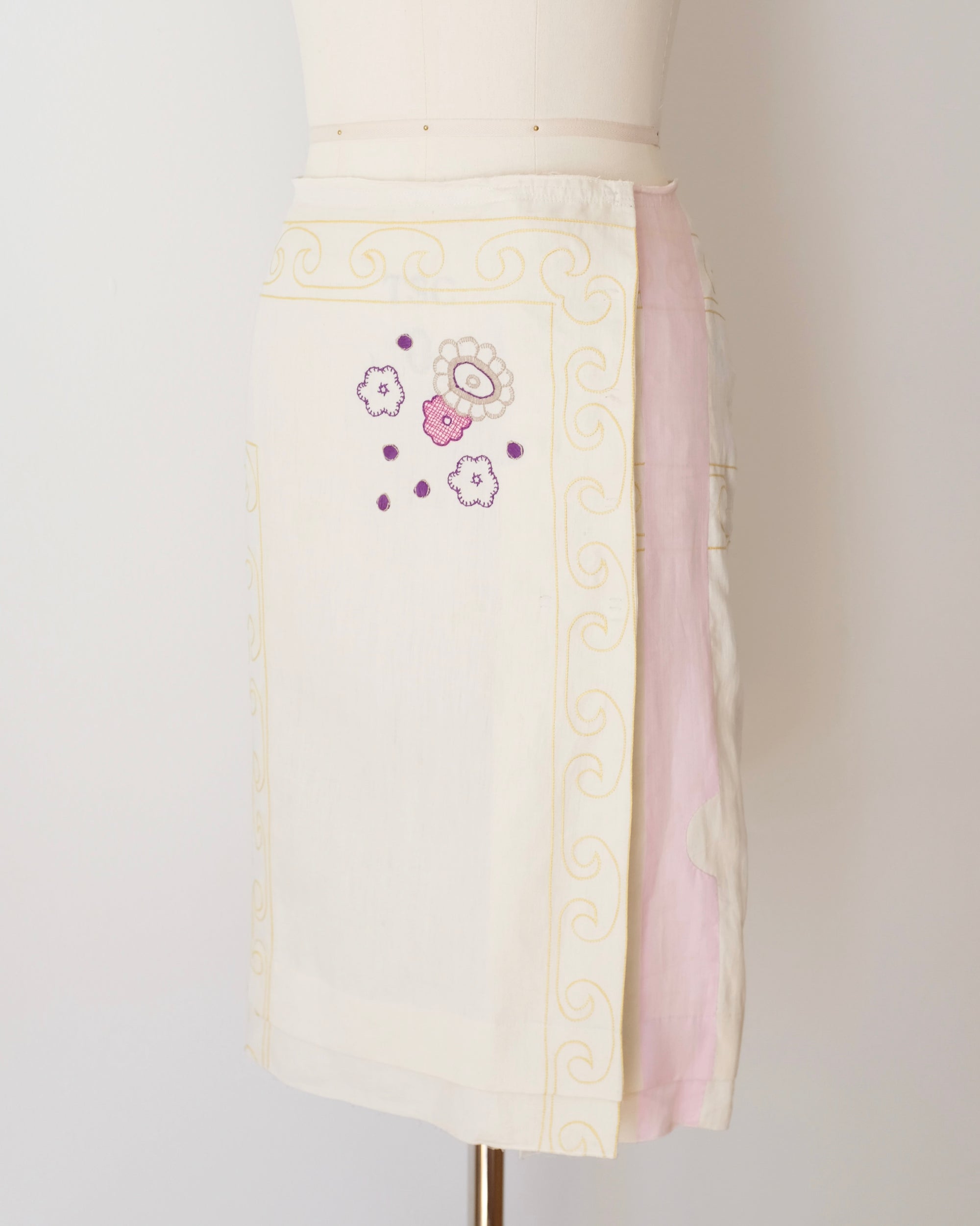 Prada SS2006 Embroidered Floral Linen Midi Skirt (S)