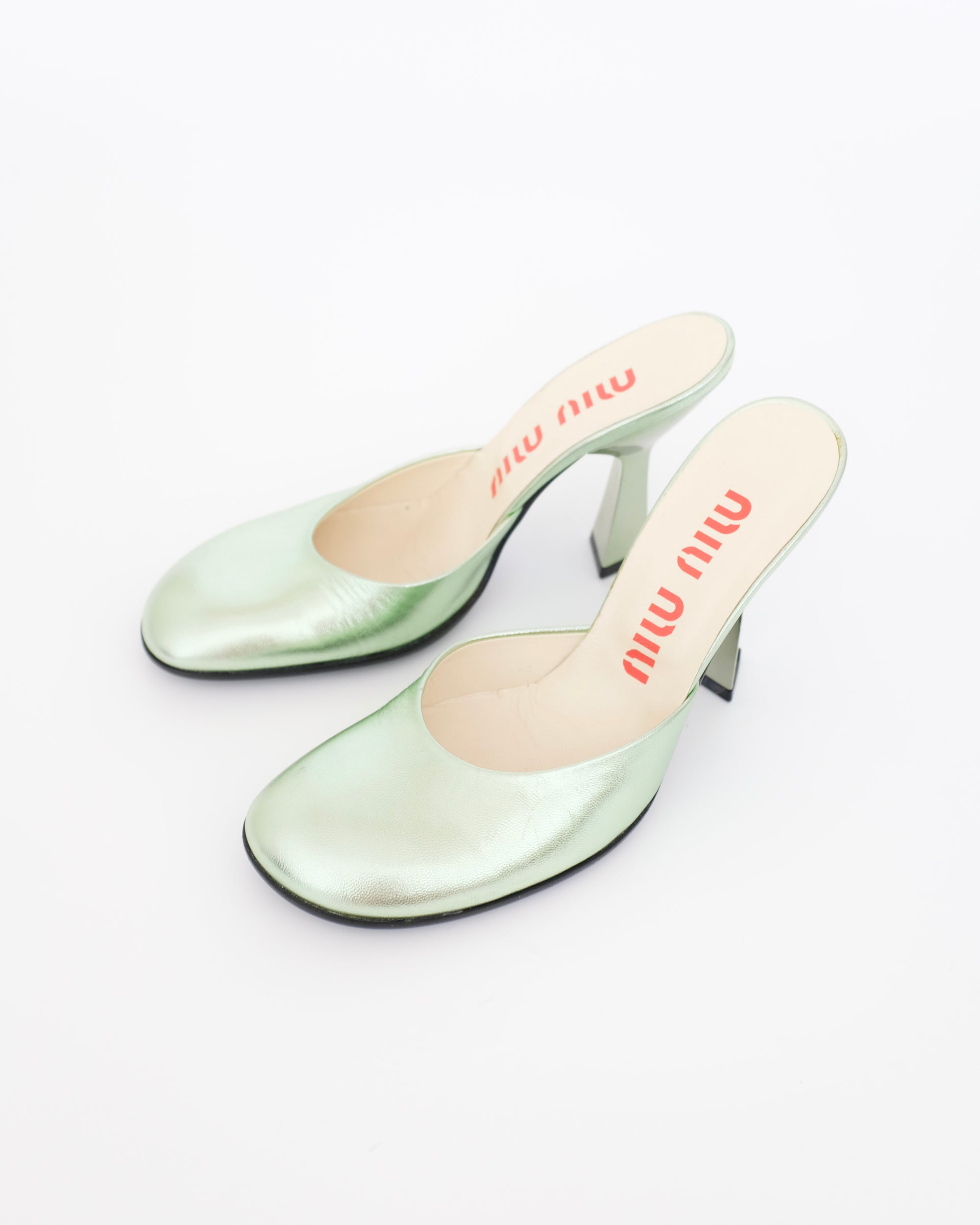 Miu Miu SS1998 Seafoam Metallic Mules (37.5)