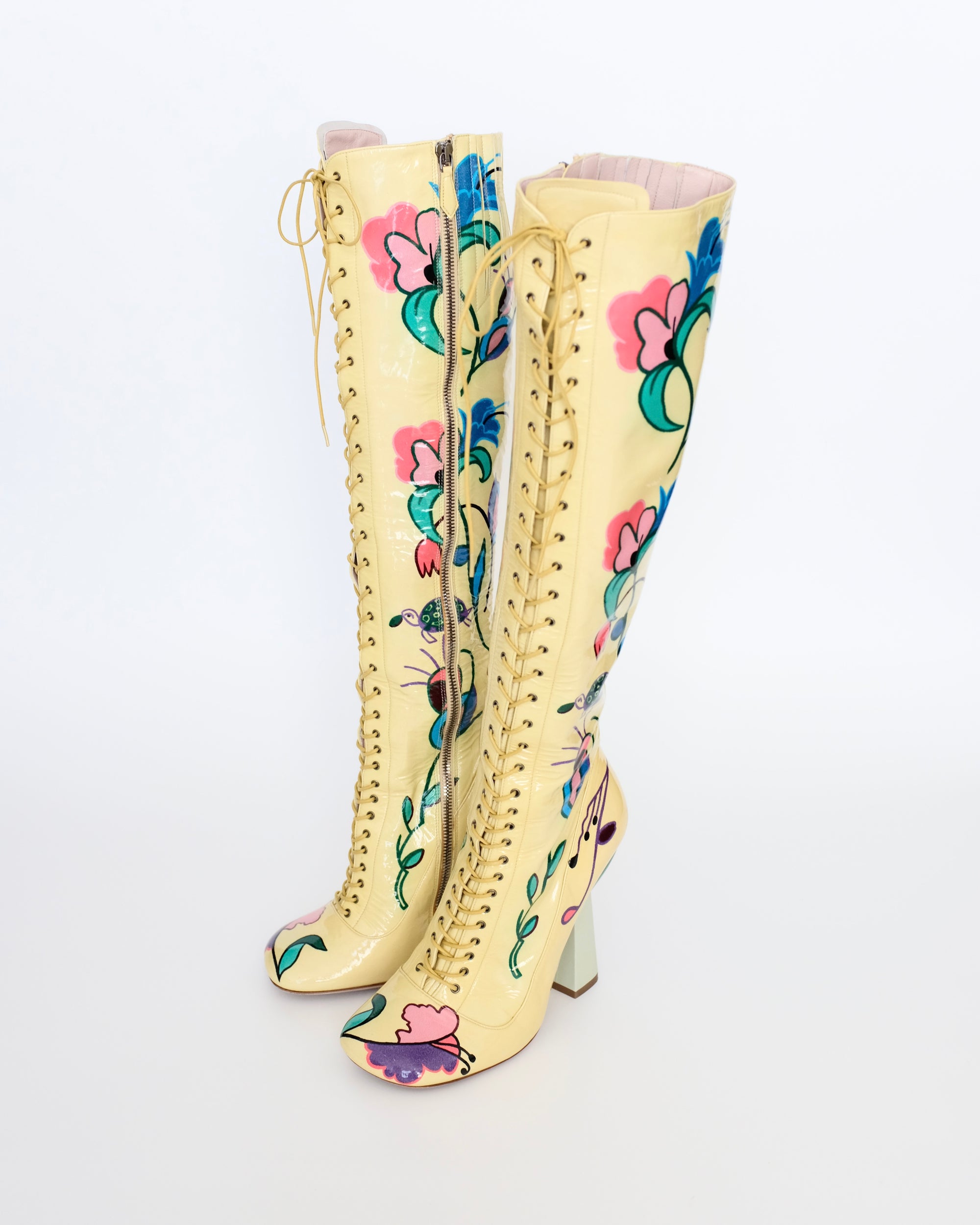 Miu Miu SS2014 Floral Knee High Boots (39)