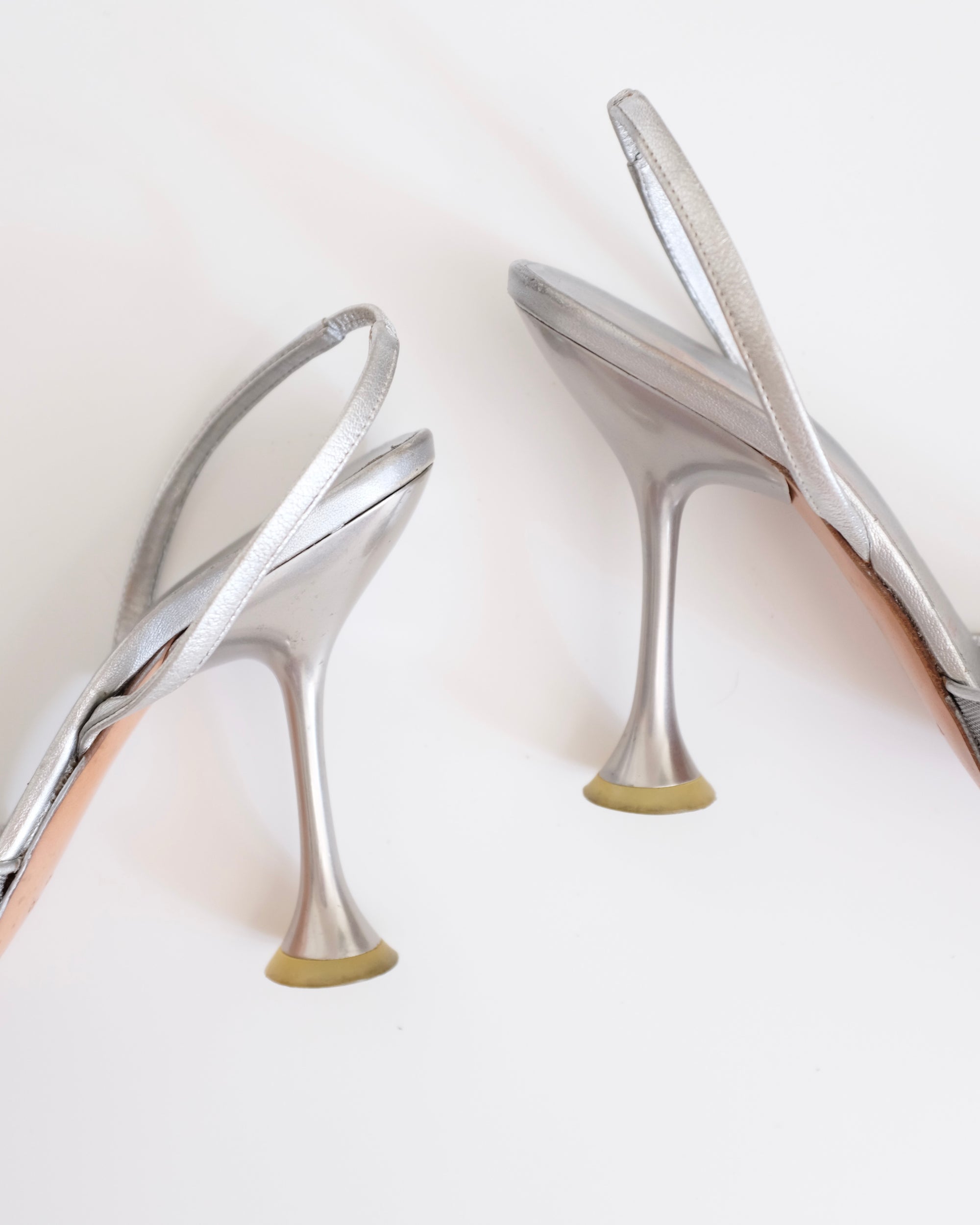 Miu Miu 1999 Silver Mesh 3D Floral Sandals (39)