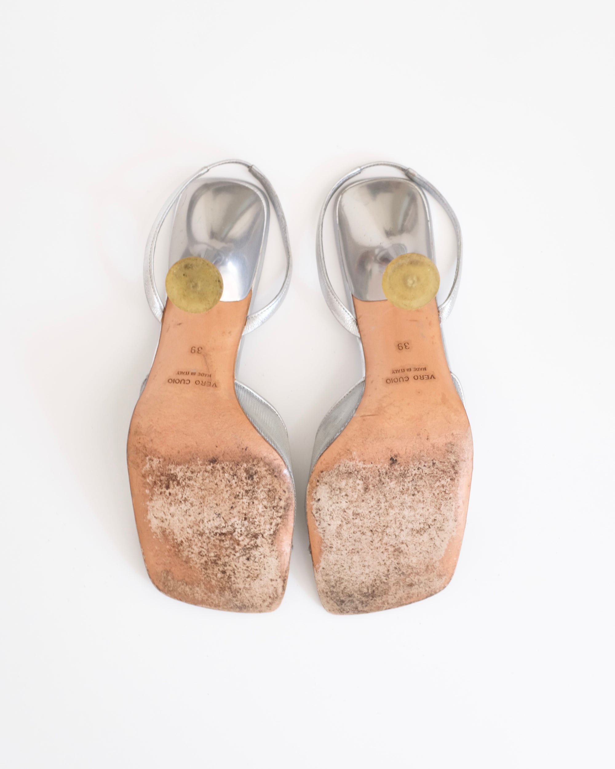 Miu Miu 1999 Silver Mesh 3D Floral Sandals (39)