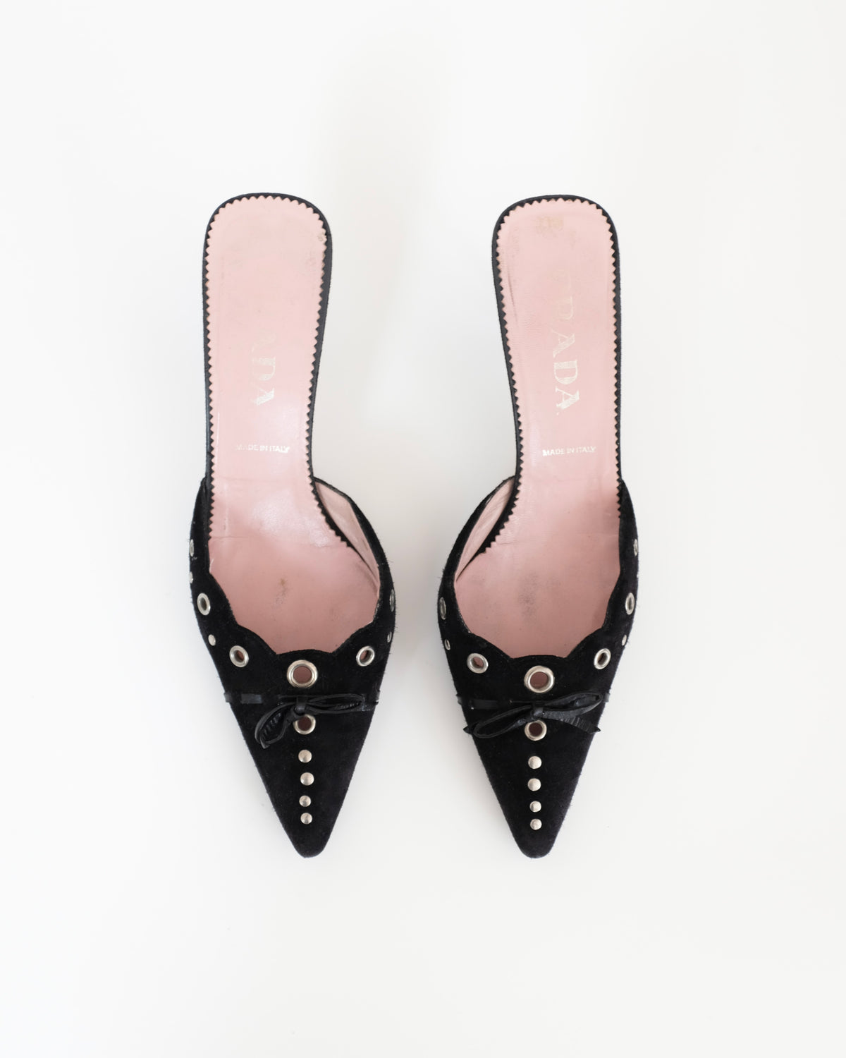 Prada Black Suede Eyelet Kitten Heels (37.5)