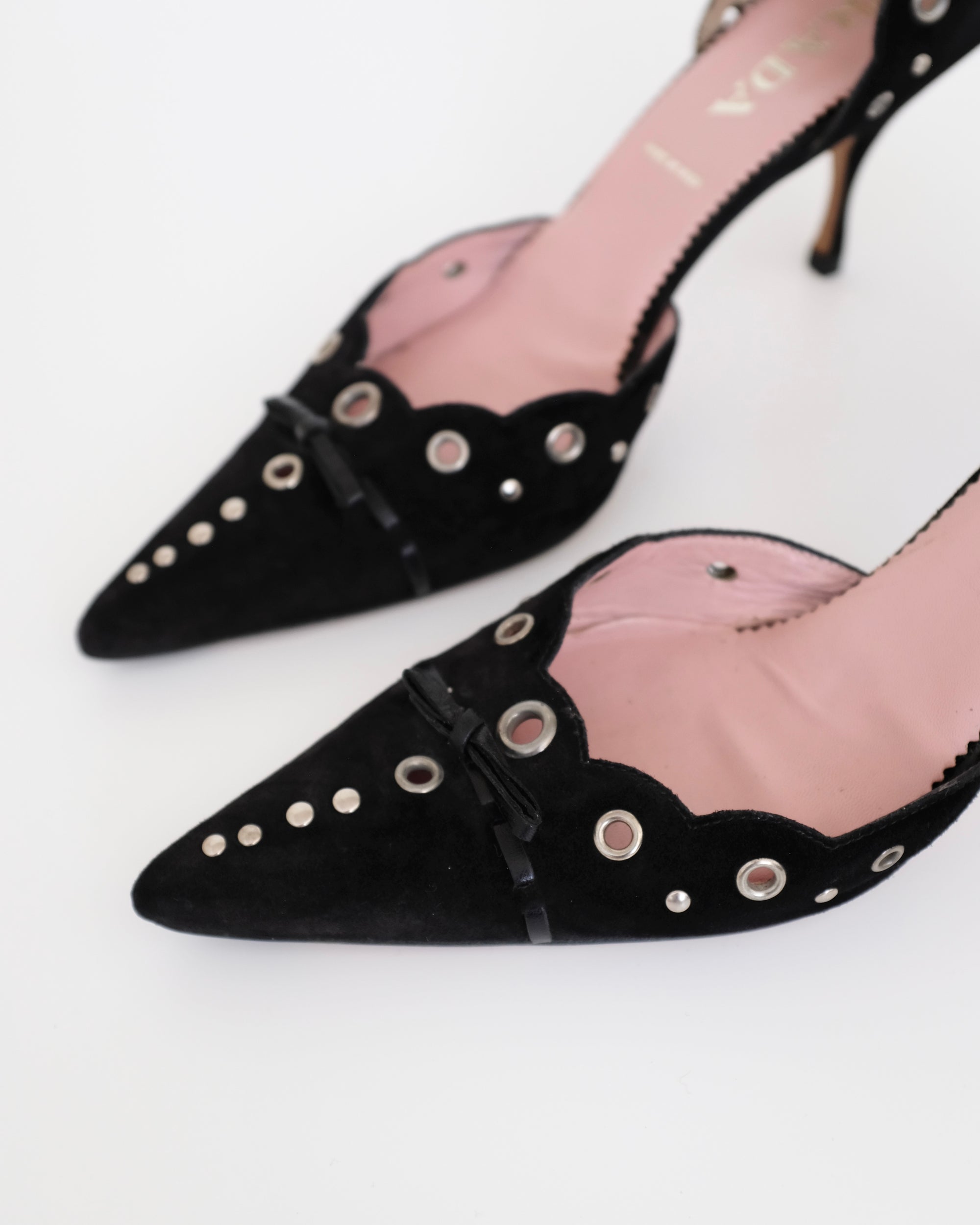 Prada Black Suede Eyelet Kitten Heels (40)
