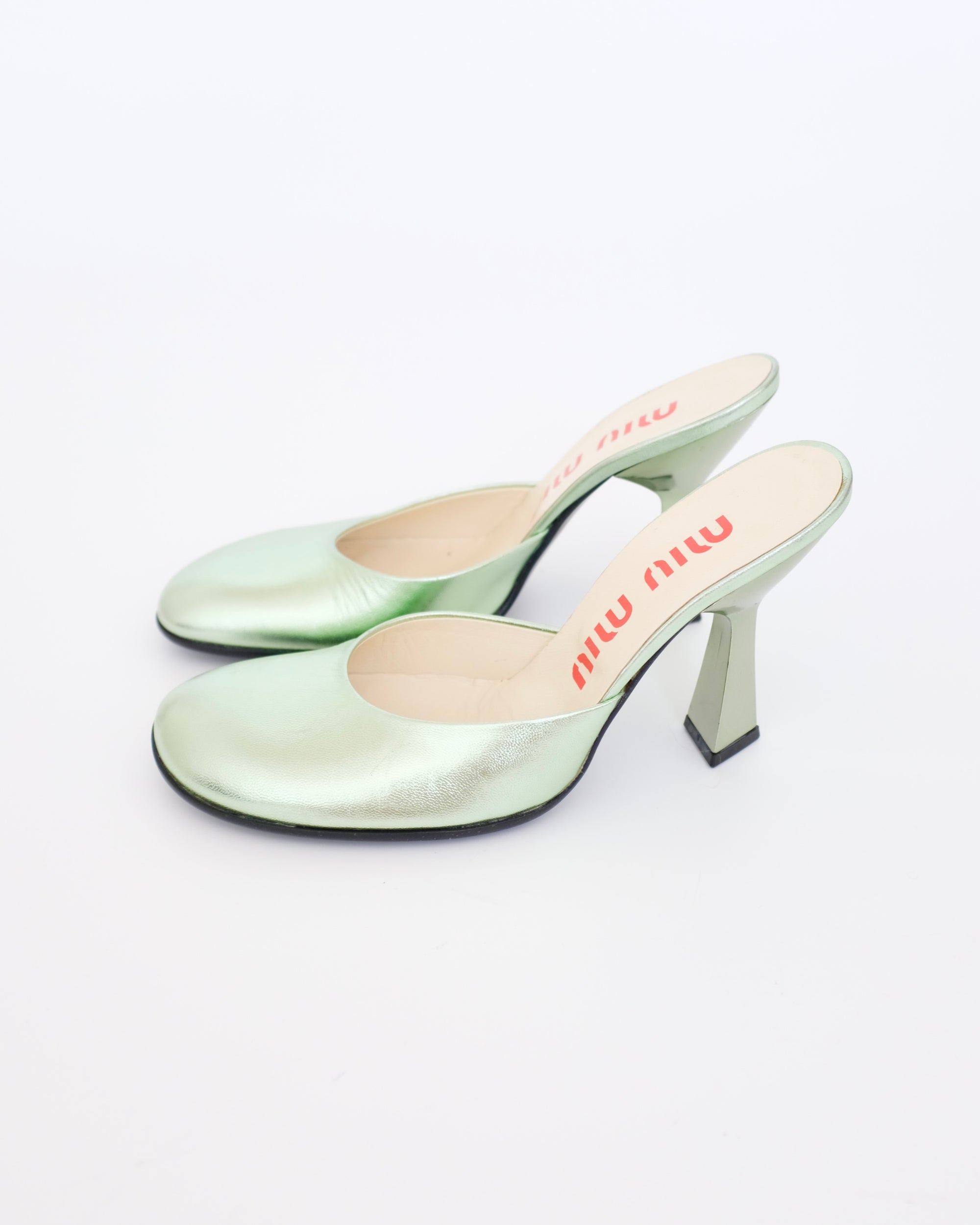 Miu Miu SS1998 Seafoam Metallic Mules (37.5)