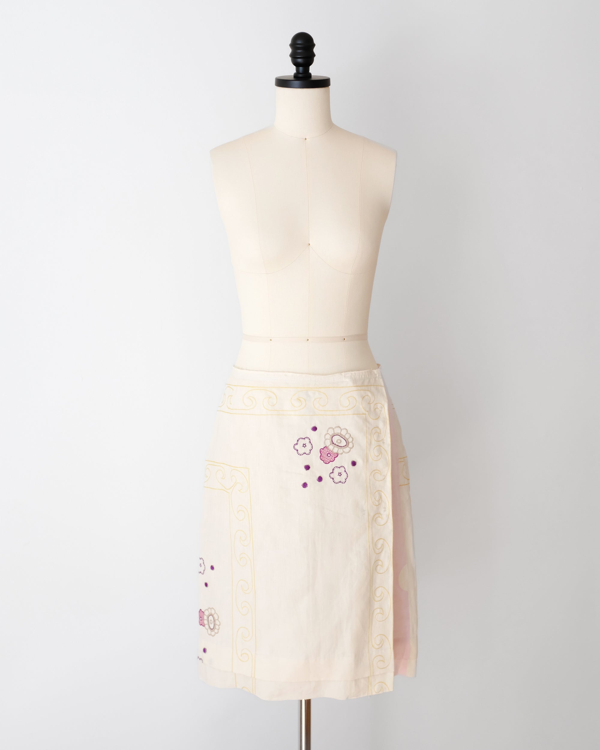 Prada SS2006 Embroidered Floral Linen Midi Skirt (S)