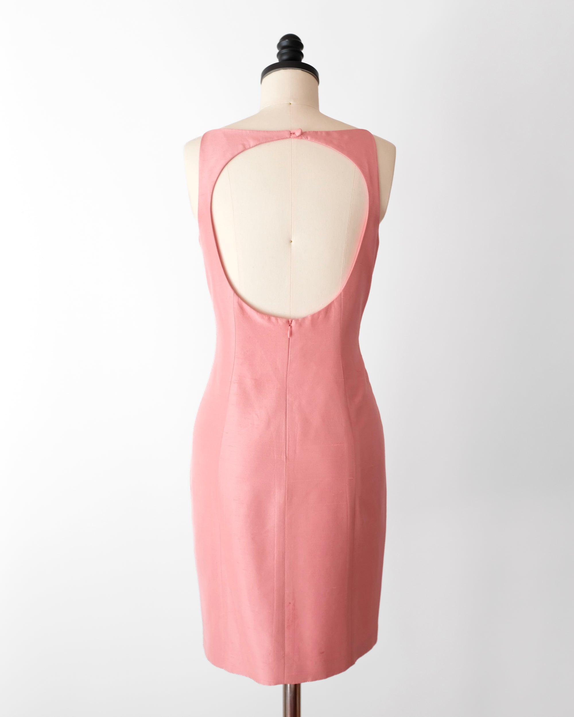 1990's Pink Silk Cutout Back Dress (M)
