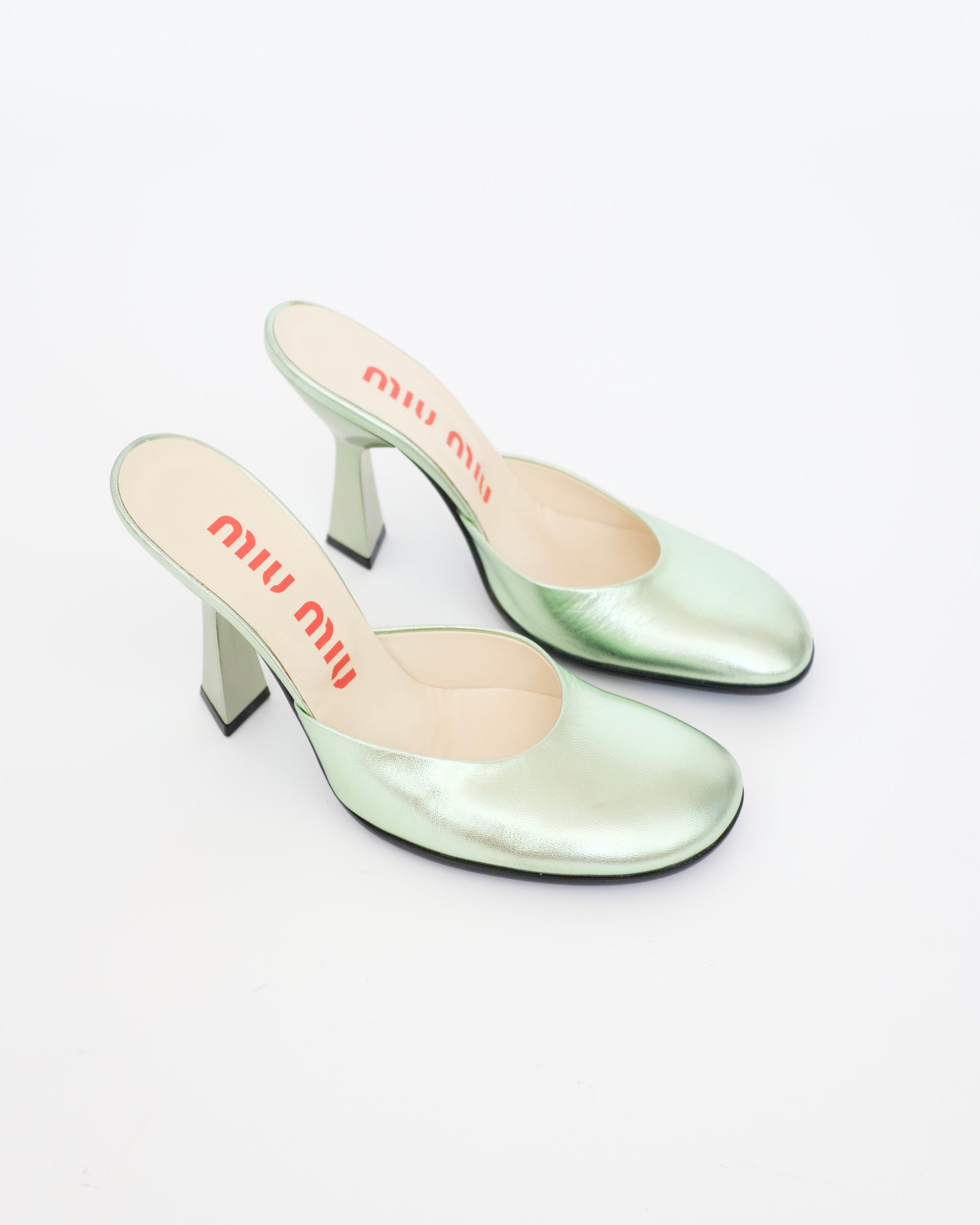 Miu Miu SS1998 Seafoam Metallic Mules (37.5)