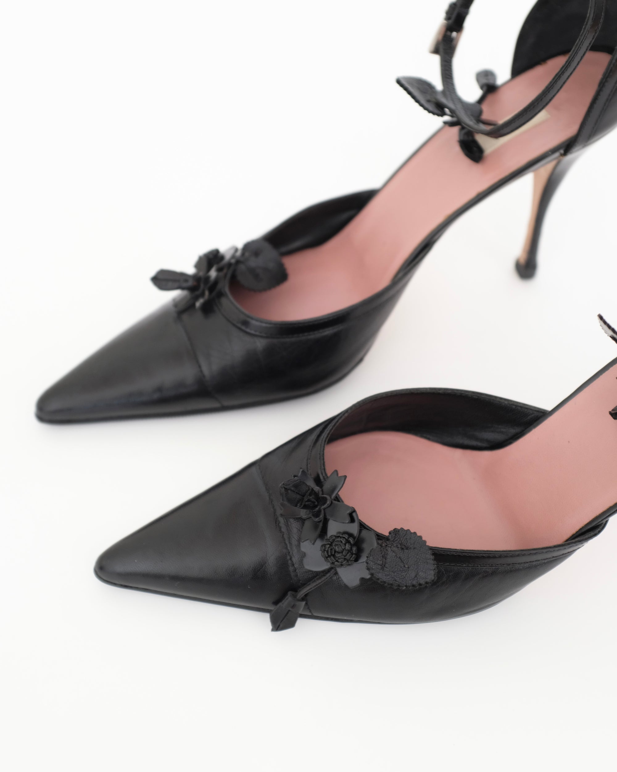 Prada FW2002 Floral Ankle Strap Heels (39)