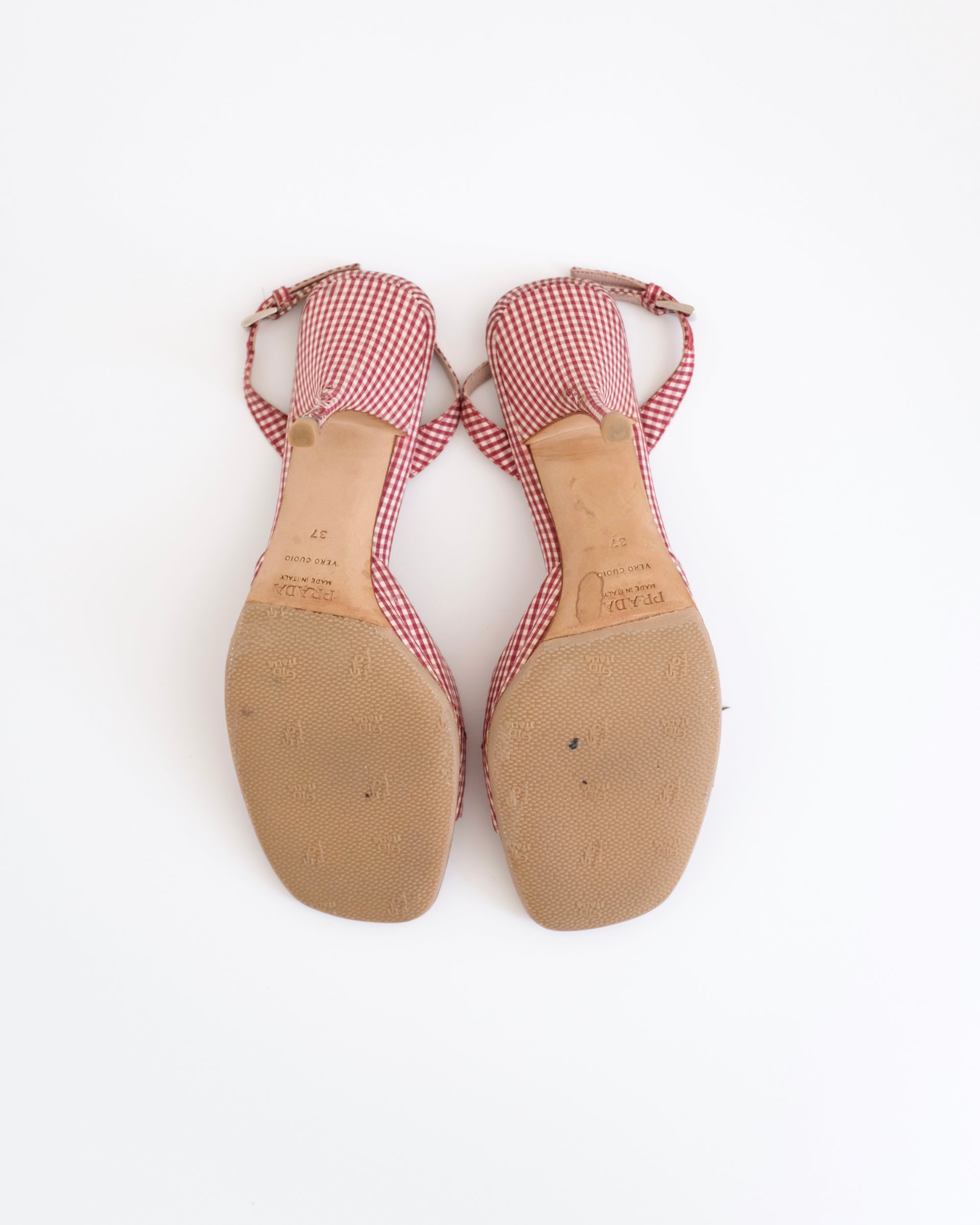 Prada 2000's Floral Gingham Sandals (37)