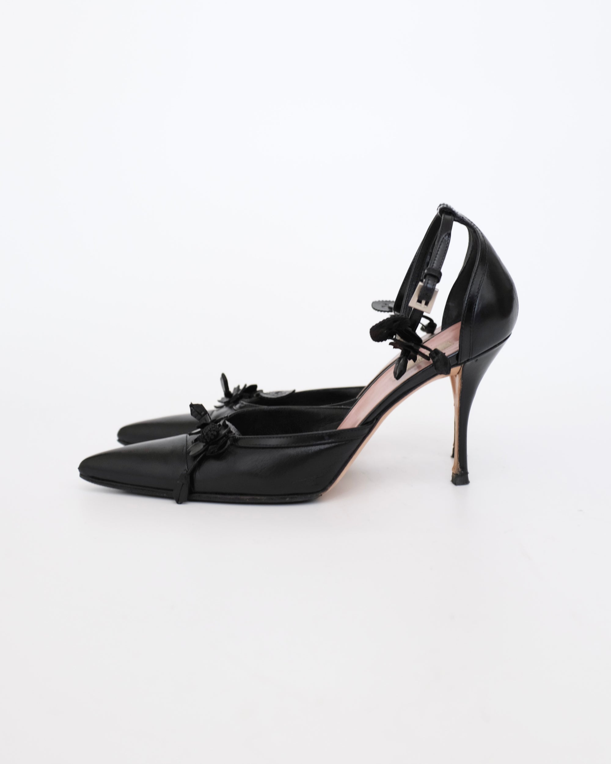 Prada FW2002 Floral Ankle Strap Heels (37.5)