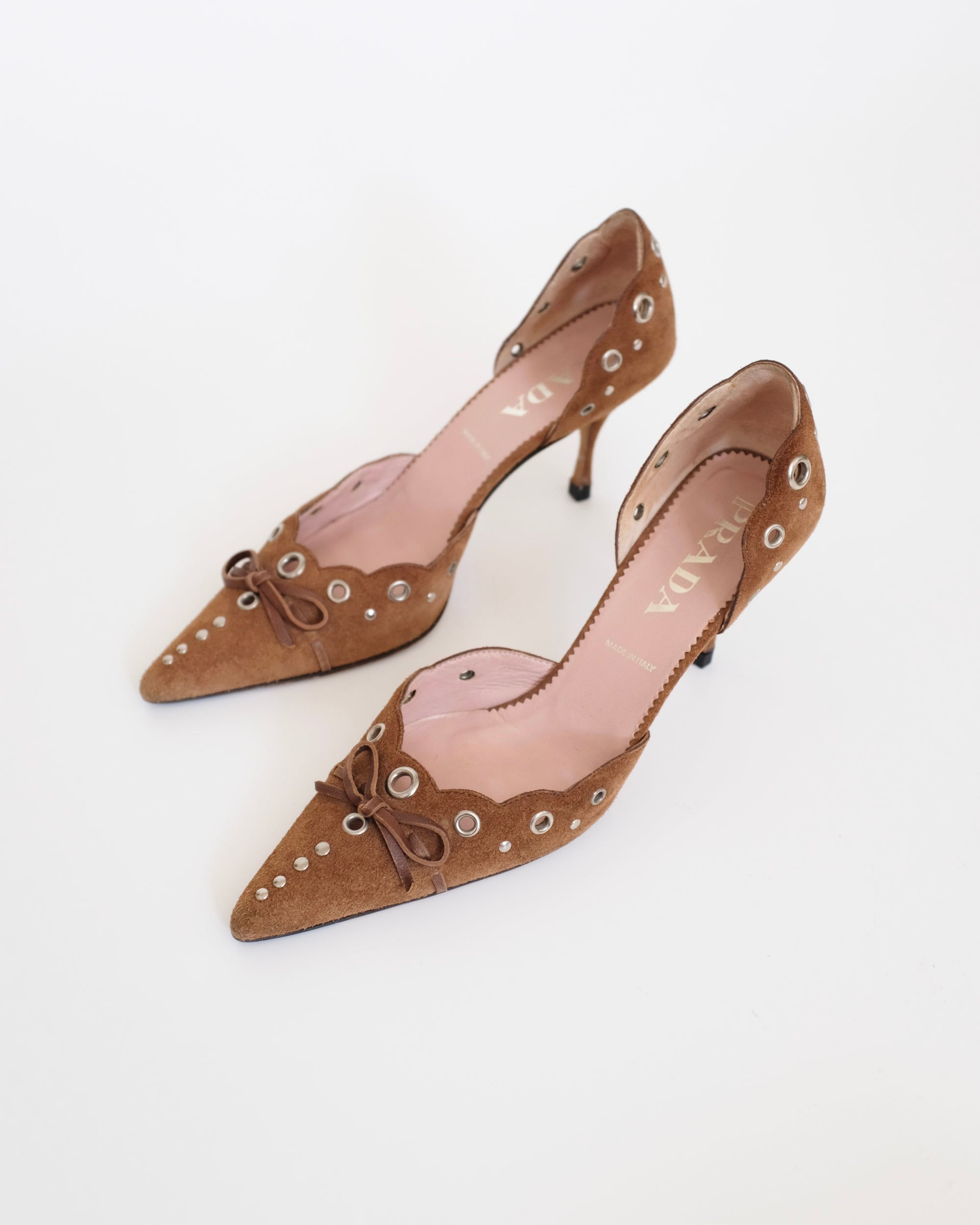Prada Brown Suede Eyelet Kitten Heels (37)