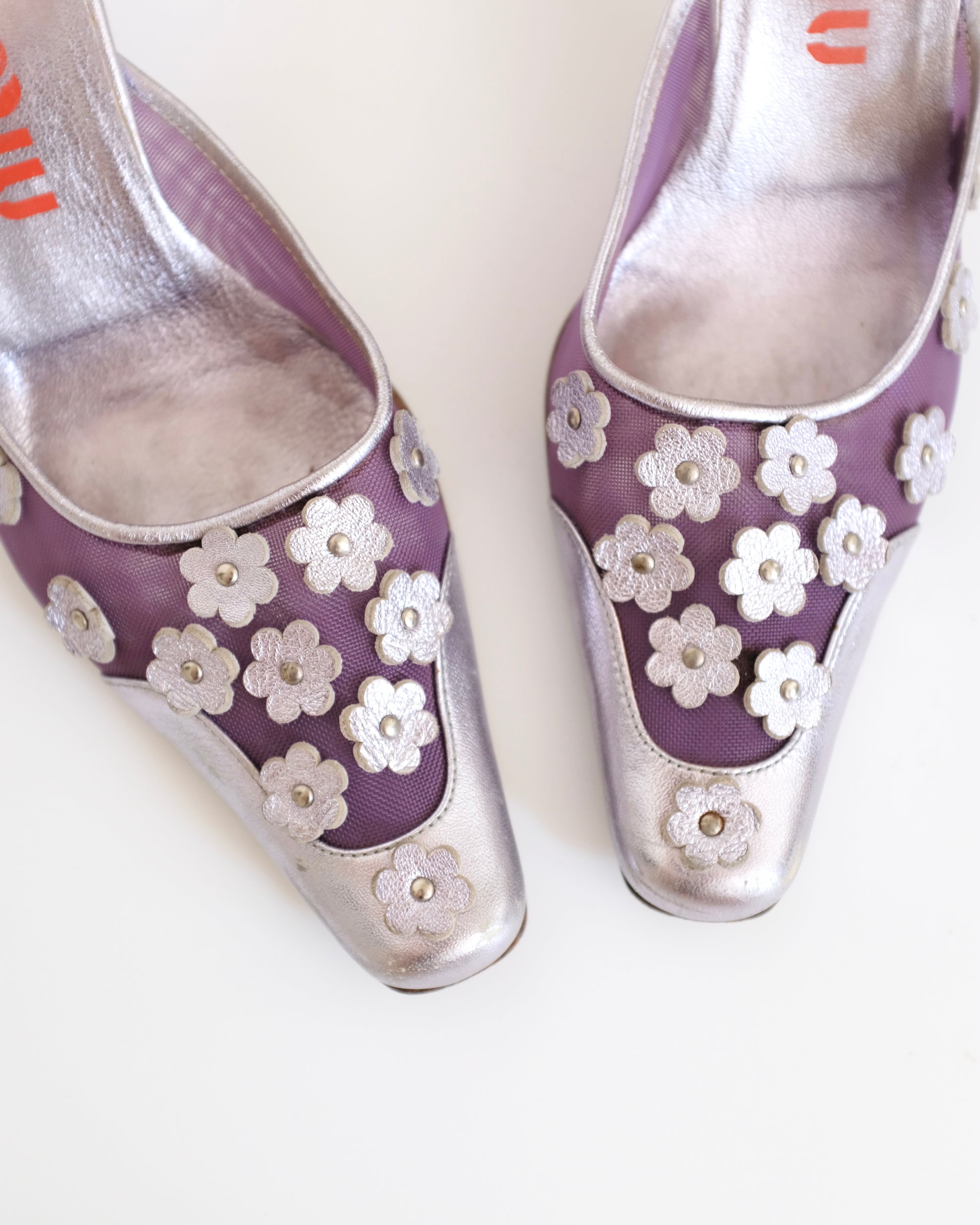 Miu Miu 1999 Purple Mesh 3D Floral Mules (38)