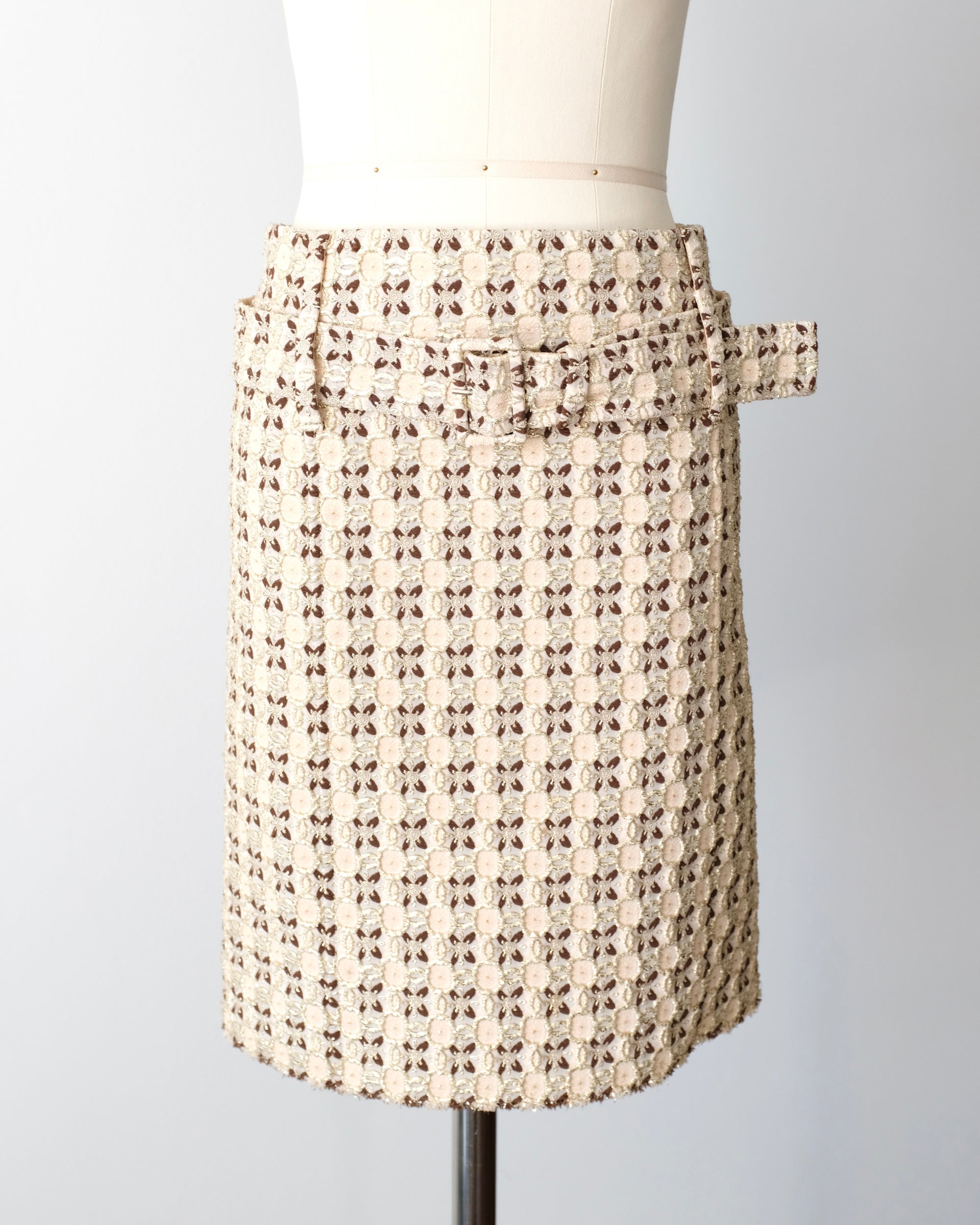 Prada SS2002 Gold Brocade Belted Midi Skirt (S)
