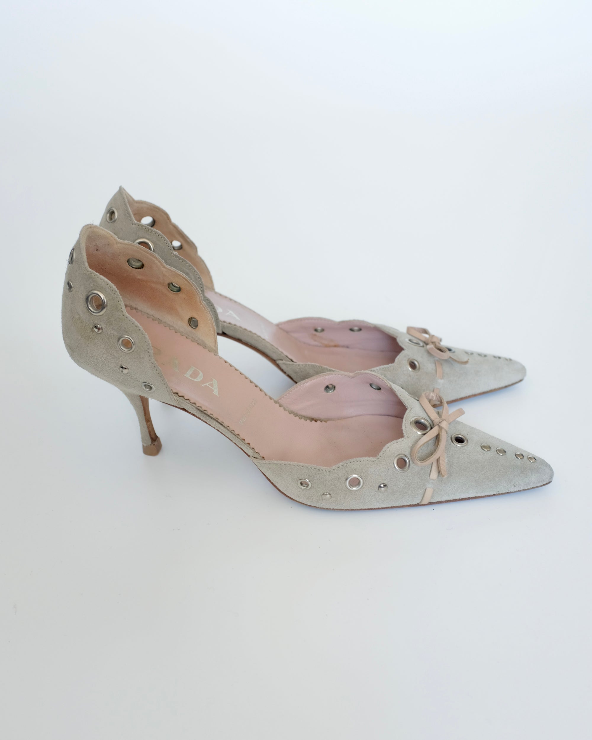 Prada Suede Eyelet Kitten Heels (37)