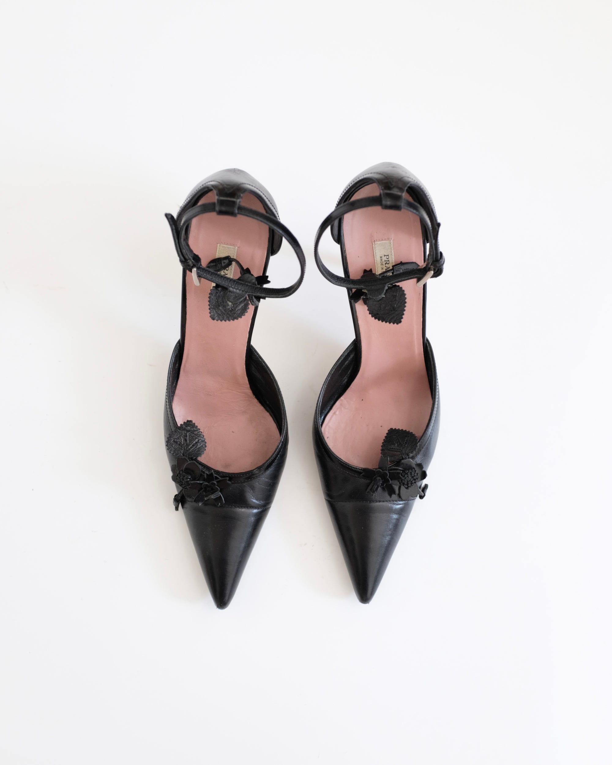 Prada FW2002 Floral Ankle Strap Heels (37.5)