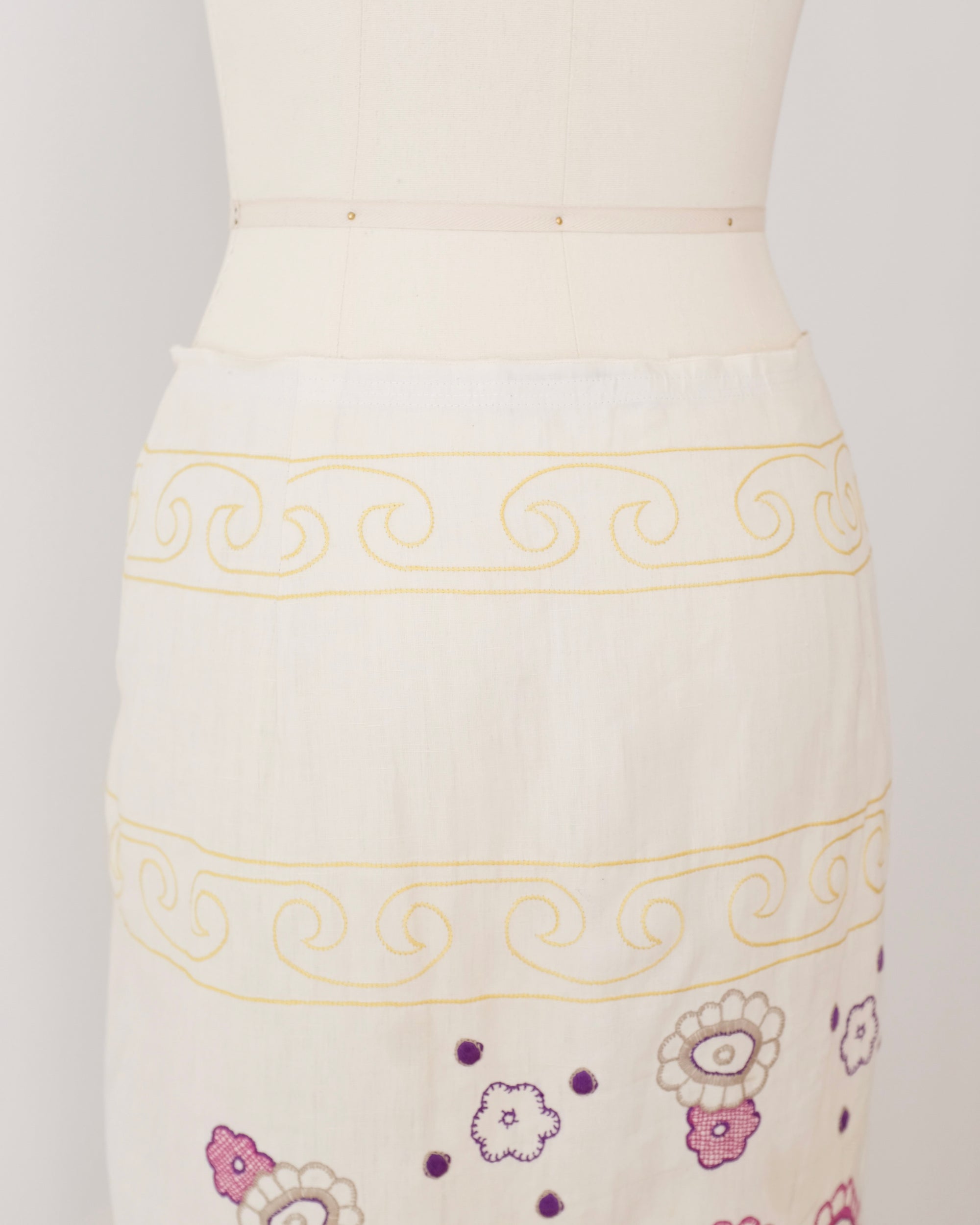 Prada SS2006 Embroidered Floral Linen Midi Skirt (S)