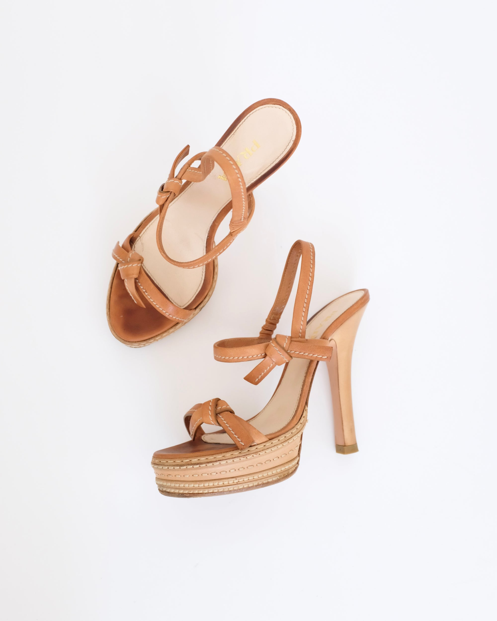 Prada SS2009 Tan Platform Sandals (38)