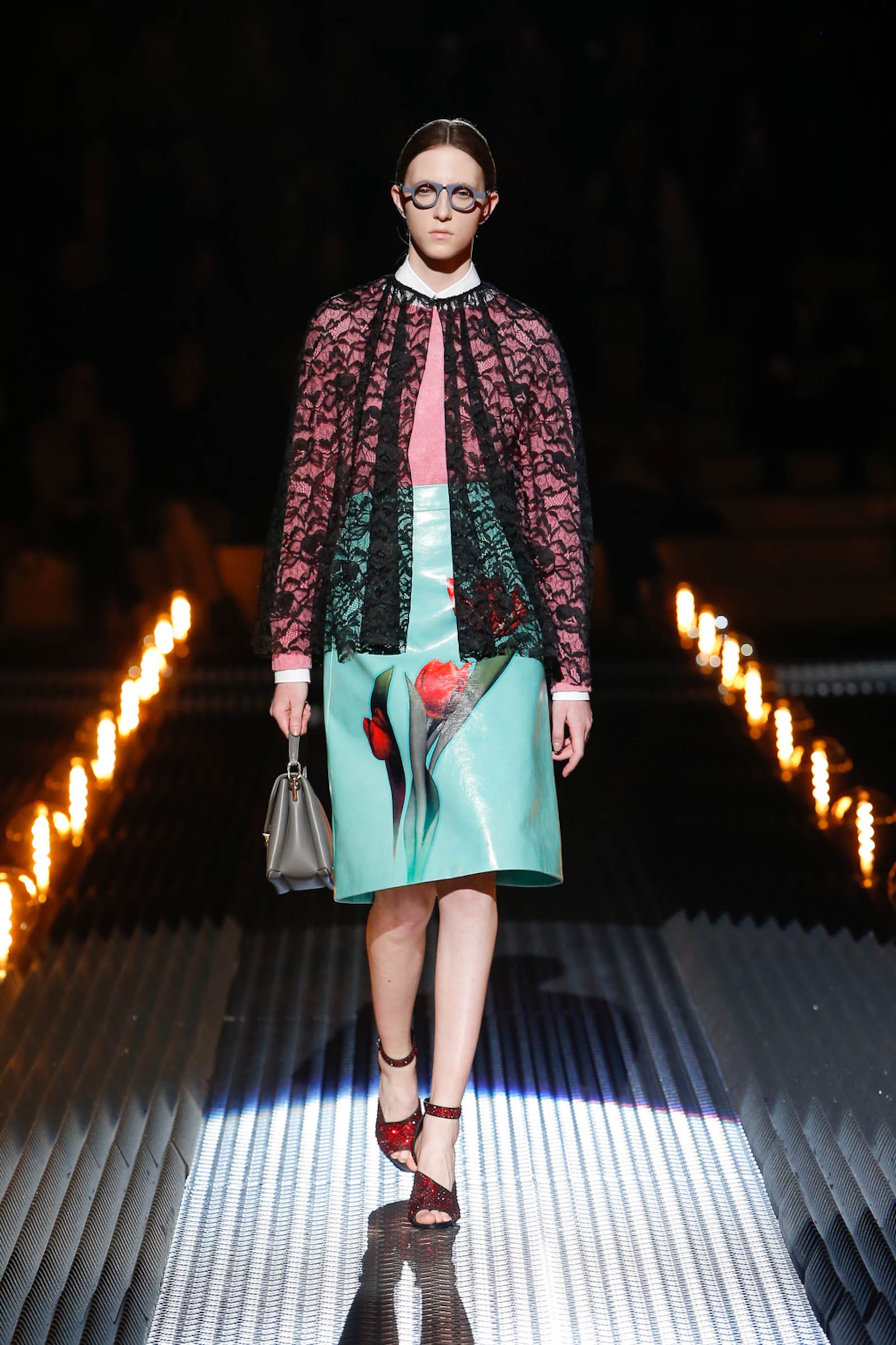 Prada FW2019 Leather Rose Midi Skirt (XS)